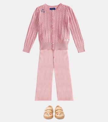 Embroidered cable-knit cotton cardigan | Polo Ralph Lauren Kids
