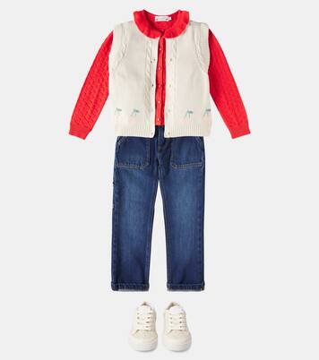 Cameron leather-trimmed canvas sneakers | Bonpoint