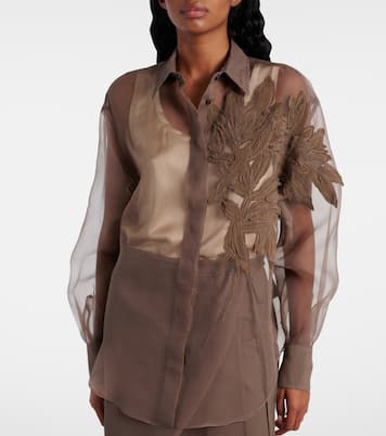 Camisa Herbarium de seda con aplique  | Brunello Cucinelli
