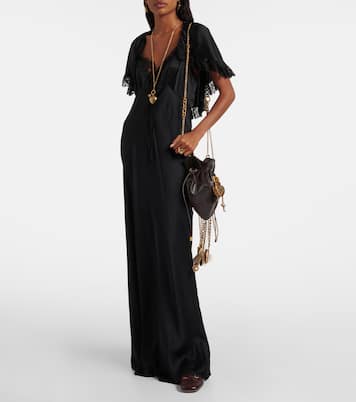 Lace-trimmed silk satin maxi dress | Chloé