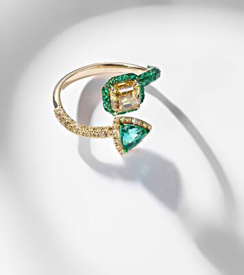 Bague en or 18 ct, diamants et émeraudes | Kamyen