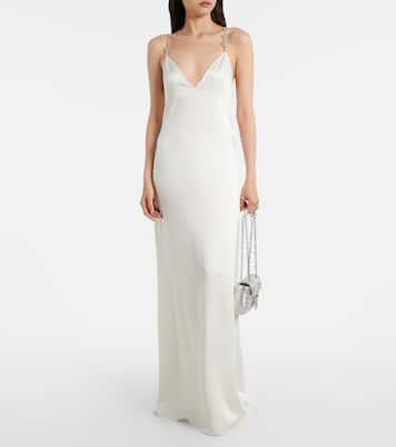 Slipdress Horsebit aus Satin mit Kristallen | Gucci