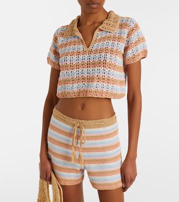 Crochet striped cotton polo shirt | Anna Kosturova