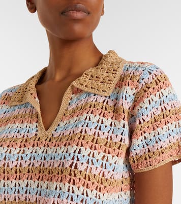 Crochet striped cotton polo shirt | Anna Kosturova