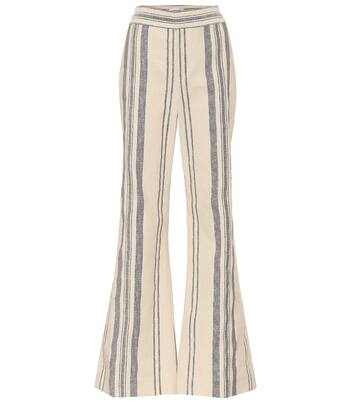 Pantalon évasé rayé en coton et lin à taille haute | Monse