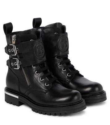 Leather combat boots | Balmain Kids
