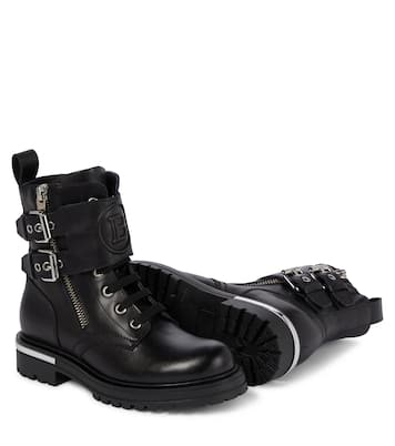 Leather combat boots | Balmain Kids