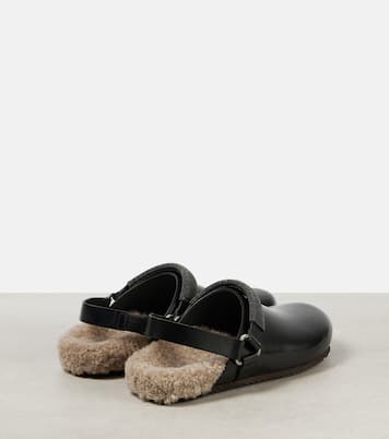 Verzierte Slippers aus Leder mit Shearling | Brunello Cucinelli