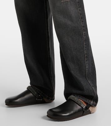 Verzierte Slippers aus Leder mit Shearling | Brunello Cucinelli