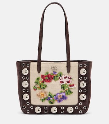 Verzierte Tote Bag Nellcôte Mini aus Veloursleder | Valentino Garavani