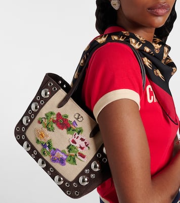 Verzierte Tote Bag Nellcôte Mini aus Veloursleder | Valentino Garavani