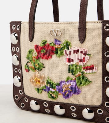 Verzierte Tote Bag Nellcôte Mini aus Veloursleder | Valentino Garavani