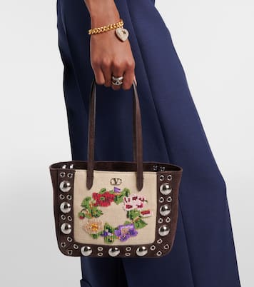 Verzierte Tote Bag Nellcôte Mini aus Veloursleder | Valentino Garavani