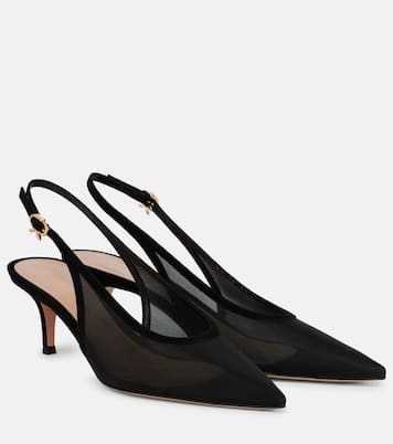 55 leather-trimmed organza slingback pumps | Gianvito Rossi