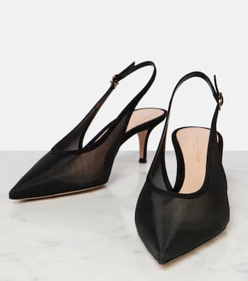 55 leather-trimmed organza slingback pumps | Gianvito Rossi