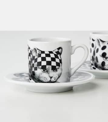 High Fidelity set of 2 porcelain cups and saucers | Fornasetti