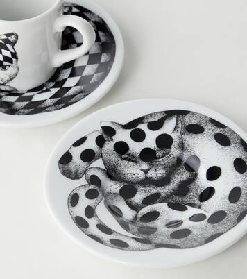 High Fidelity set of 2 porcelain cups and saucers | Fornasetti