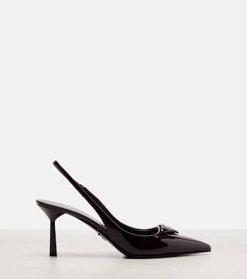 Pumps slingback in vernice con logo | Prada