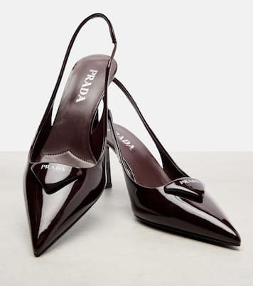 Pumps slingback in vernice con logo | Prada