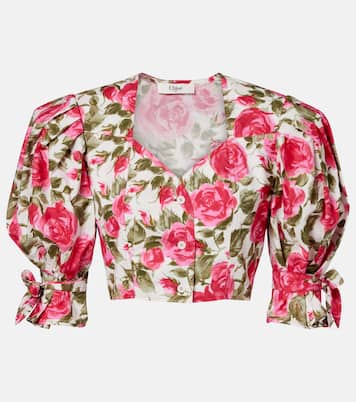 Floral cropped puff-sleeve cotton blouse | Chloé
