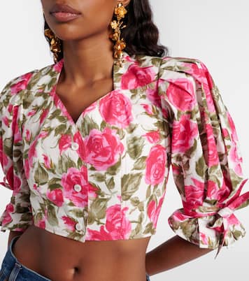 Floral cropped puff-sleeve cotton blouse | Chloé