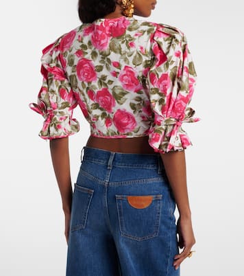 Floral cropped puff-sleeve cotton blouse | Chloé