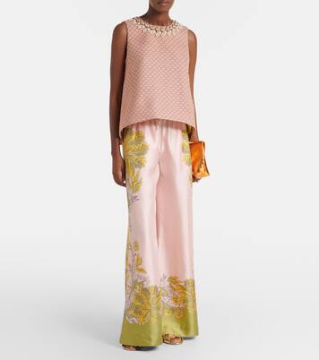 Pantalones palazzo de sarga de seda florales | La DoubleJ