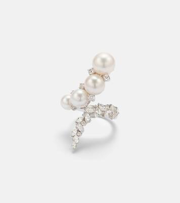 Pearlescent 18kt white gold ring with diamonds and freshwater pearls | Yeprem