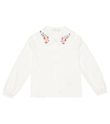 Floral embroidered twill shirt | Monnalisa