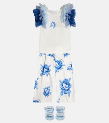 Tulle-trimmed embellished jersey T-shirt | Monnalisa