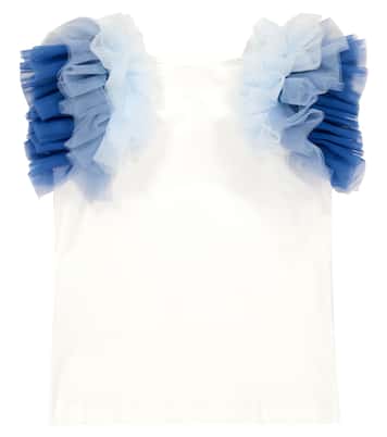 Tulle-trimmed embellished jersey T-shirt | Monnalisa