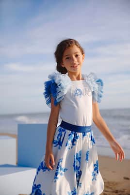 Tulle-trimmed embellished jersey T-shirt | Monnalisa