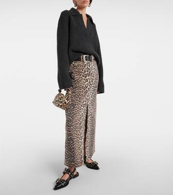 레오파드 프린트 데님 맥시 스커트 | Ganni