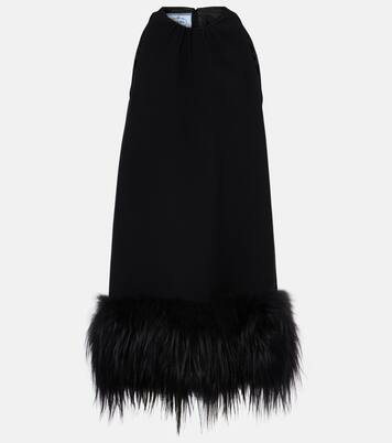 Vestido corto con ribete de plumas | Prada