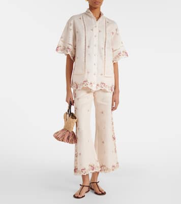 Pantaloni flared Patience in lino con stampa floreale | Zimmermann