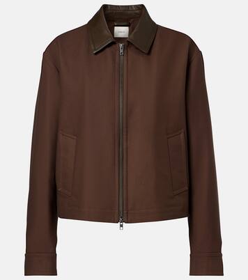 Cropped leather-trimmed cotton twill jacket | Vince