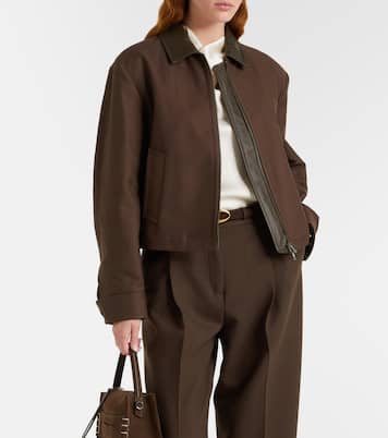 Cropped leather-trimmed cotton twill jacket | Vince