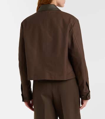 Cropped leather-trimmed cotton twill jacket | Vince