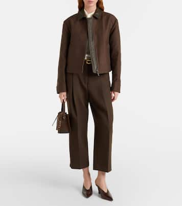 Cropped leather-trimmed cotton twill jacket | Vince