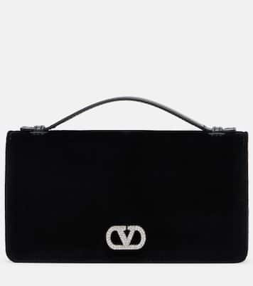 Schultertasche VLogo aus Samt mit Kristallen | Valentino Garavani