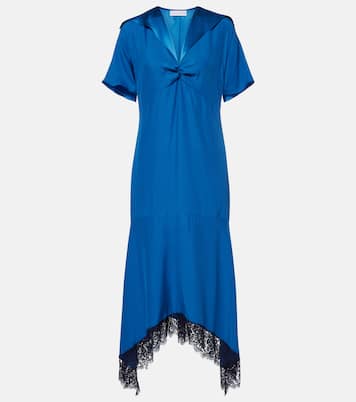 Gathered lace-trimmed silk midi dress | Stella McCartney