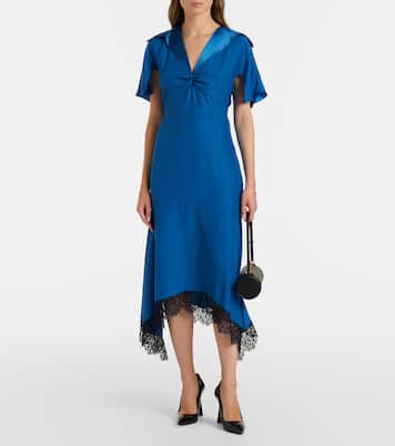 Gathered lace-trimmed silk midi dress | Stella McCartney