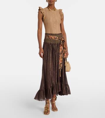 Aster shirred cotton and silk lamé midi skirt | Zimmermann