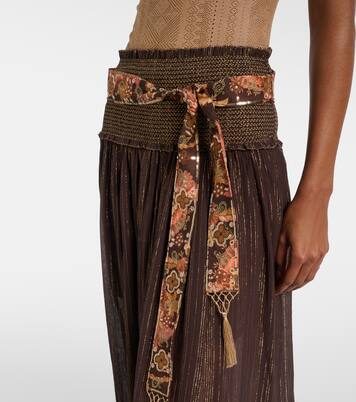 Aster shirred cotton and silk lamé midi skirt | Zimmermann