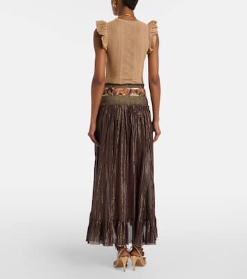 Aster shirred cotton and silk lamé midi skirt | Zimmermann