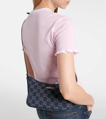 Lady Lunetta GG Small denim shoulder bag | Gucci