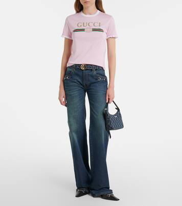 Lady Lunetta GG Small denim shoulder bag | Gucci