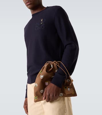 x Louis Wain Cats leather-trimmed pouch | Loewe