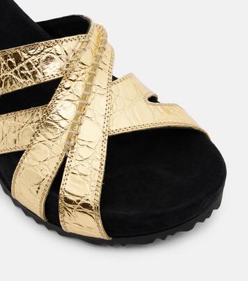 Mules en cuir métallisé et en daim | Dries Van Noten