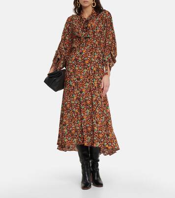 Robe midi en soie à fleurs | Victoria Beckham